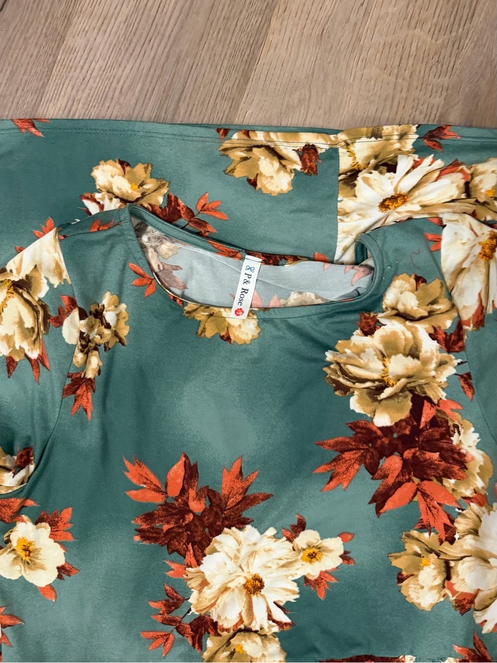 P& Rose Floral Maxi Dress Green Fall Floral Short Sleeve Size Medium
